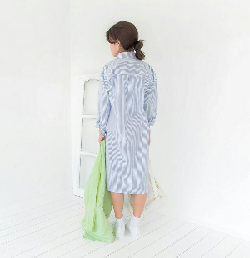 ストライプ柄シャツワンピース・p000392 キッズ【9~17才】【ops】【ワンピース シャツワンピース シャツ ロングシャツ