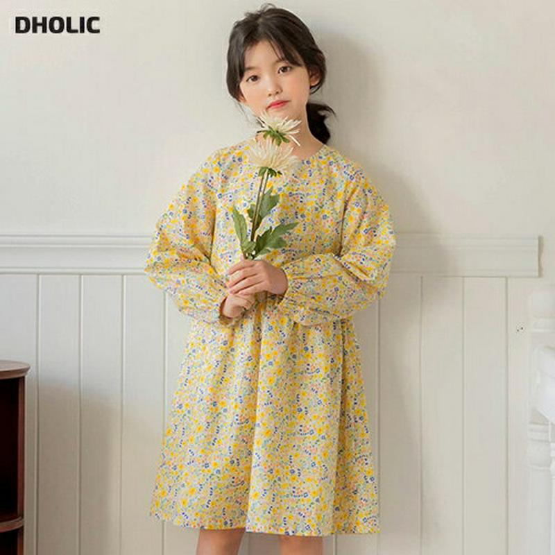 バルーンスリーブパターンワンピース・p000391 キッズ【9~17才】【ops】【ワンピース ミディ丈 ミディワンピース 花柄