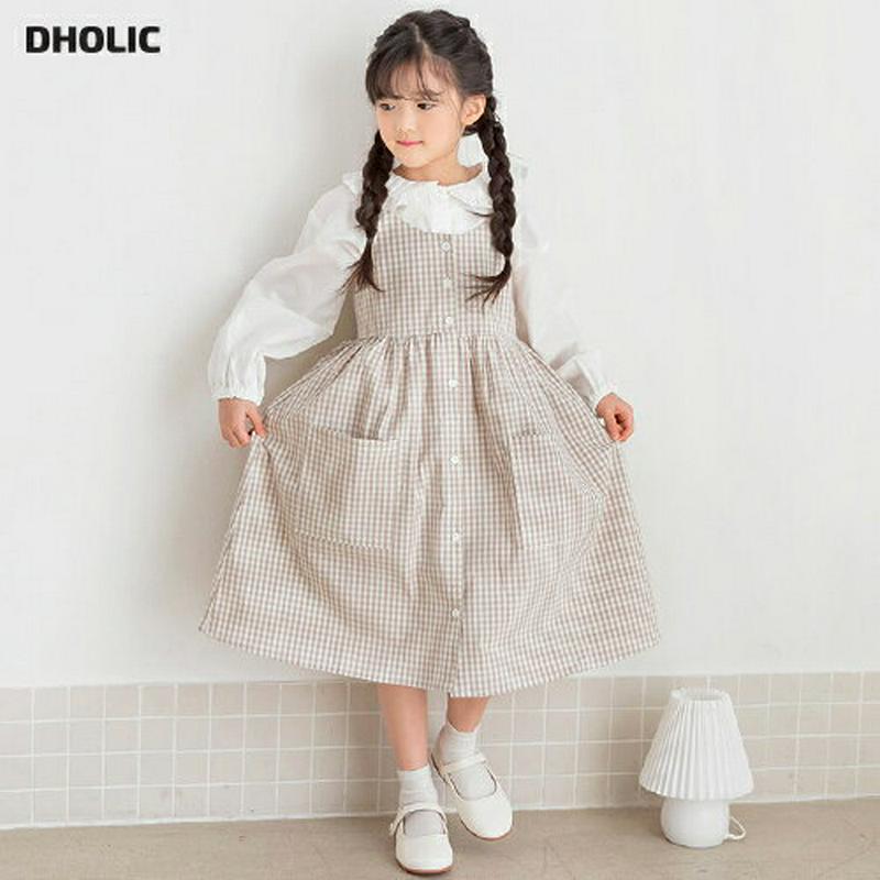 チェックボタンキャミワンピース・p000394 キッズ【9~17才】【ops】【ワンピース ロング ロングワンピース チェック柄