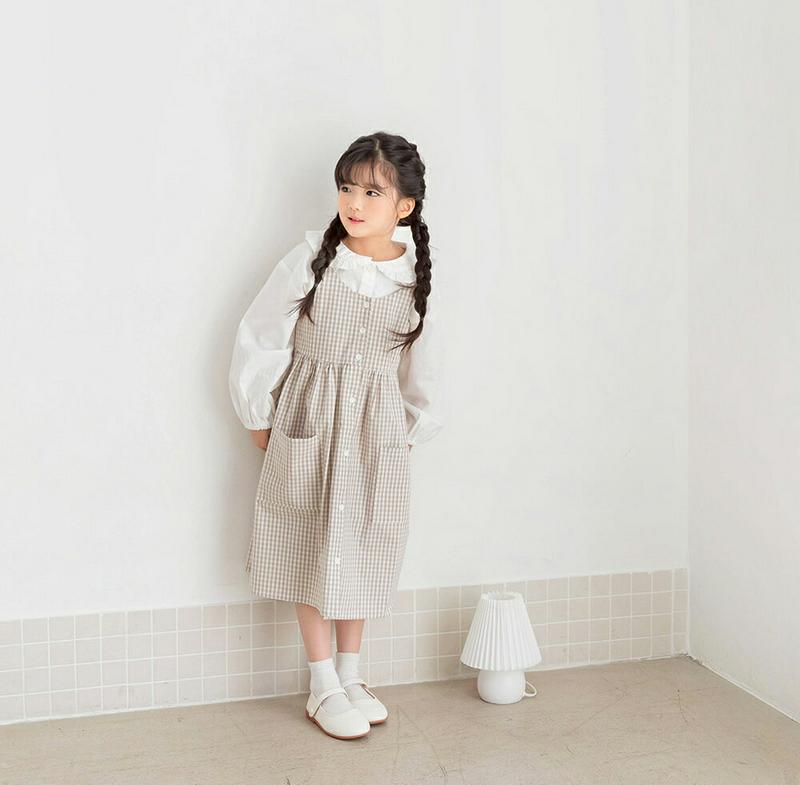 チェックボタンキャミワンピース・p000394 キッズ【9~17才】【ops】【ワンピース ロング ロングワンピース チェック柄