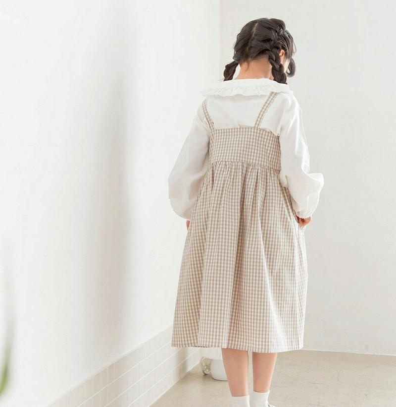 チェックボタンキャミワンピース・p000394 キッズ【9~17才】【ops】【ワンピース ロング ロングワンピース チェック柄