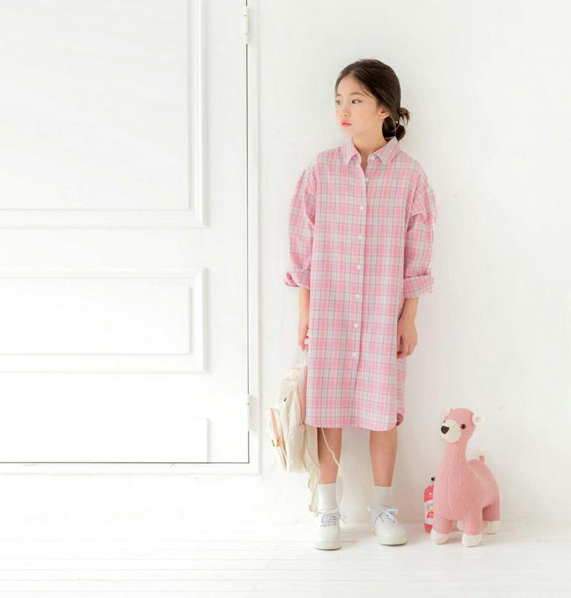 チェックシャツワンピース・p000393 キッズ【9~17才】【ops】【ワンピース シャツワンピース ロングシャツ シャツ チ