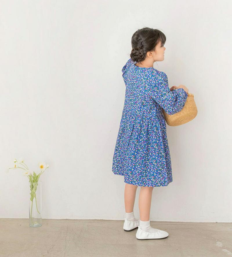 ラウンドネック花柄ワンピース・p000390 キッズ【9~17才】【ops】【ワンピース ミディ丈 ミディワンピース 花柄 フラ