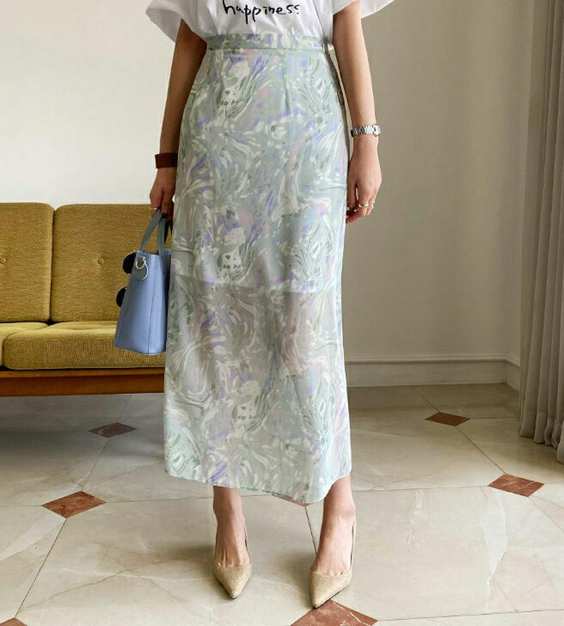 マーブリングスリットスカート・全2色・b61554 レディース【sk】【スカート ロング ロングスカート マーブル マーブリング