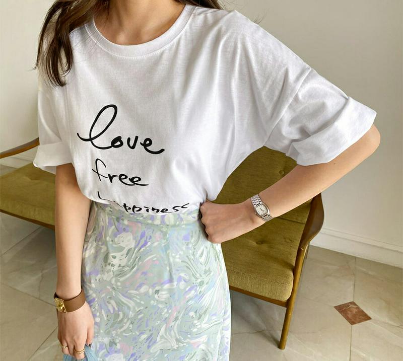 レタリングルーズTシャツ・全2色・t61537 レディース【tops】【トップス Tシャツ ロゴ レタリング 英字 七分丈 七分