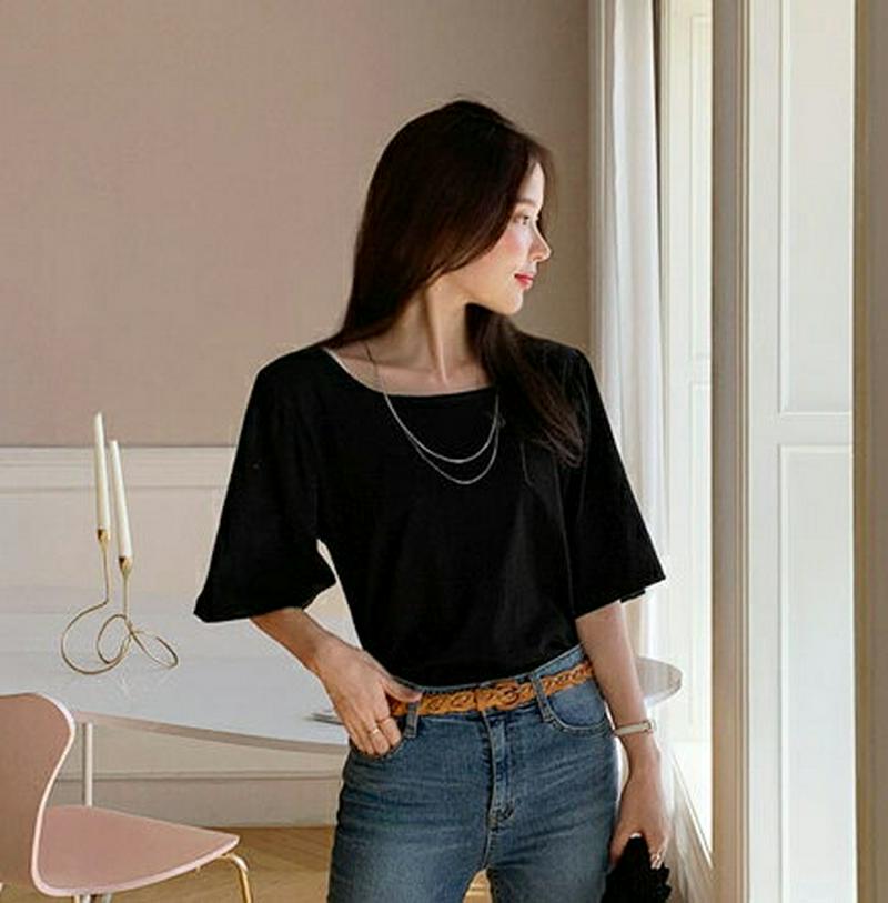 スクエアフレアスリーブTシャツ・全3色・b61542 レディース【tops】【トップス Tシャツ 半袖 ハーフスリーブ スクエア