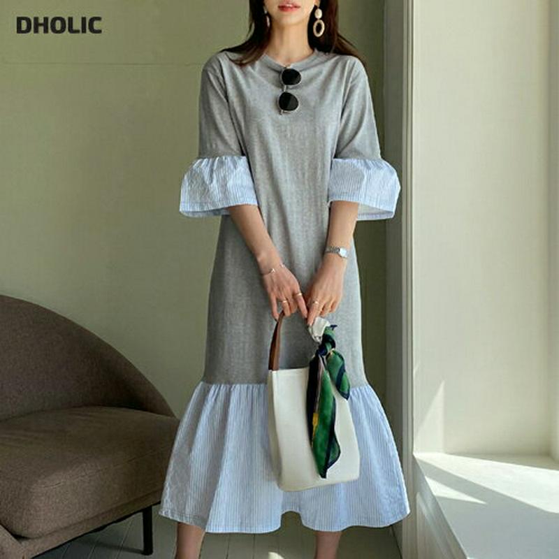 ストライプヘムワンピース・全3色・b61548 レディース【ops】【ワンピース ロング ロングワンピース ストライプ 無地 フ