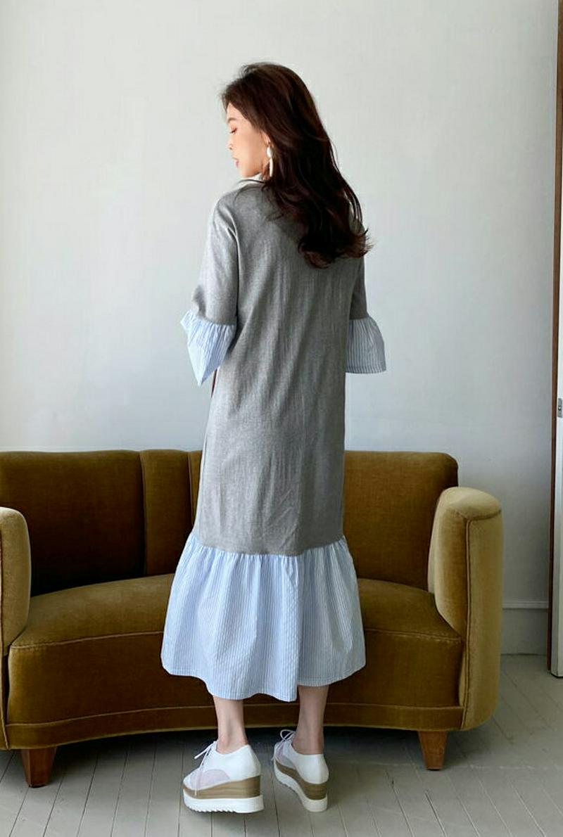 ストライプヘムワンピース・全3色・b61548 レディース【ops】【ワンピース ロング ロングワンピース ストライプ 無地 フ