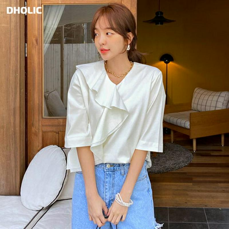 ラッフルVネックTシャツ・全3色・b55643 レディース 【tops】【Tシャツ トップス Vネック ラッフル フリル 半袖 