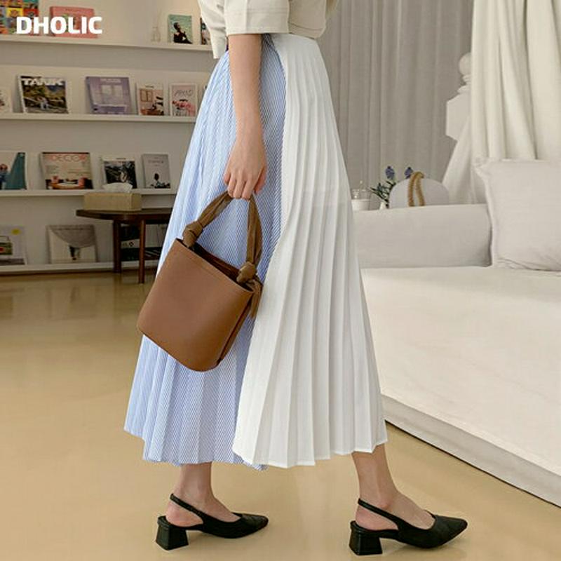 ストライププリーツスカート・全2色・t55669 レディース 【sk】【スカート ロング ロング丈 プリーツ 切り替え ストライ