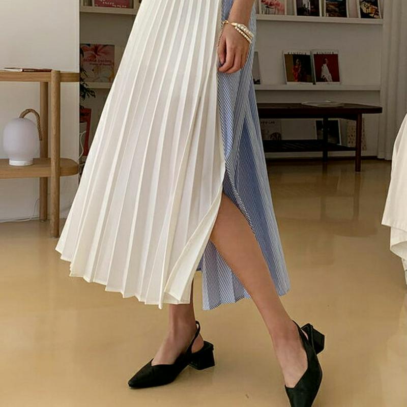 ストライププリーツスカート・全2色・t55669 レディース 【sk】【スカート ロング ロング丈 プリーツ 切り替え ストライ