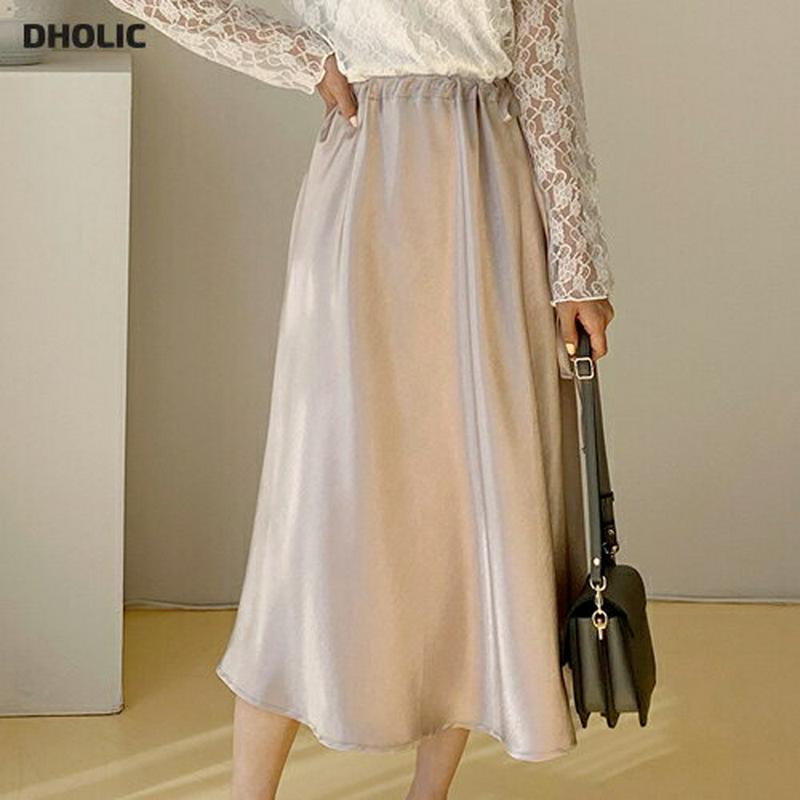 サテンドロストスカート・全3色・b55674 レディース 【sk】【スカート ロング ロング丈 フレア サテン 光沢 無地 リボ