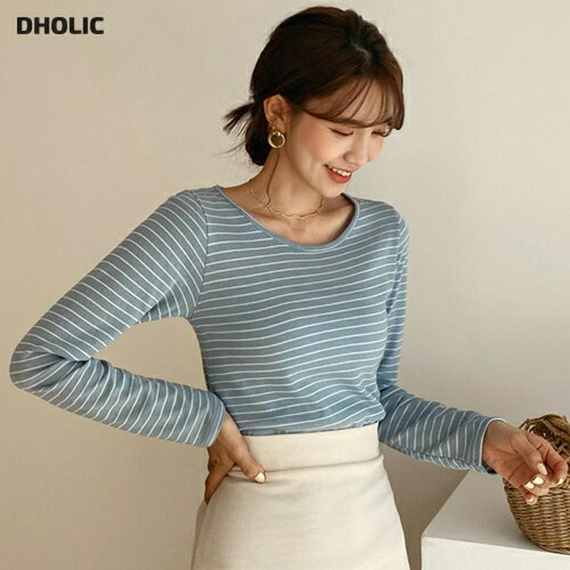 ボーダーTシャツ・全4色・b55644 レディース 【tops】【トップス Tシャツ 長袖 ラウンドネック ゆったり スリム ボ