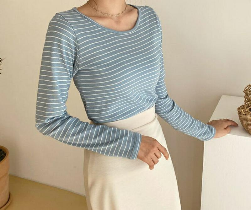 ボーダーTシャツ・全4色・b55644 レディース 【tops】【トップス Tシャツ 長袖 ラウンドネック ゆったり スリム ボ