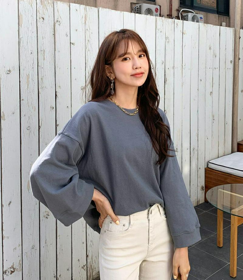 ワイドスリーブTシャツ・全3色・e55642 レディース 【tops】 韓国ファッション トップス Tシャツ 長袖 9分丈 ワイドスリーブ ドロップショルダー ゆったり 大きい 無地 カジュアル 大人 高見え 秋 春 人気