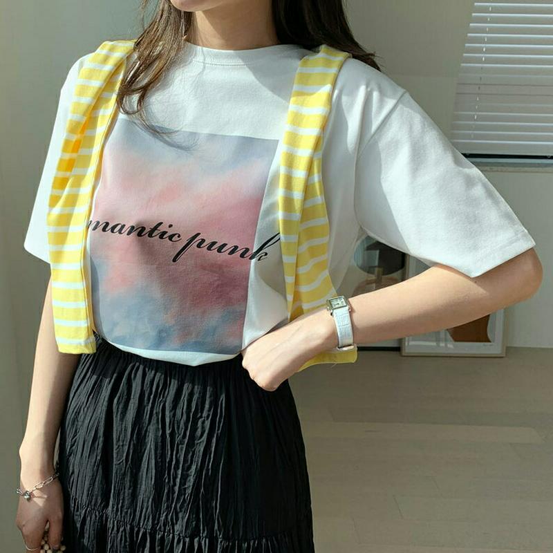 スクエアプリントTシャツ・全4色・b61498 レディース【tops】【トップス Tシャツ スクエア プリントT プリント ロゴ