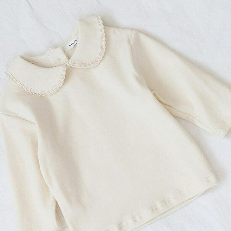 レースラインカラーTシャツ・p000470 キッズ【0~2才】【tops】【トップス Tシャツ 丸襟 レース 長袖 単色 シンプ
