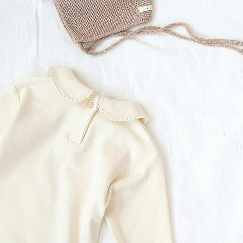 レースラインカラーTシャツ・p000470 キッズ【0~2才】【tops】【トップス Tシャツ 丸襟 レース 長袖 単色 シンプ