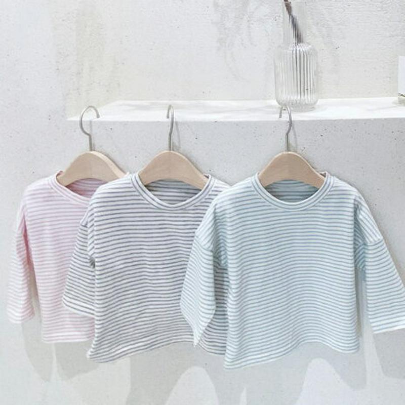 パッチボーダーTシャツ・p000354 キッズ【0~2才】【tops】【トップス Tシャツ 長袖 ボーダー 柄 ロンT ボーダー