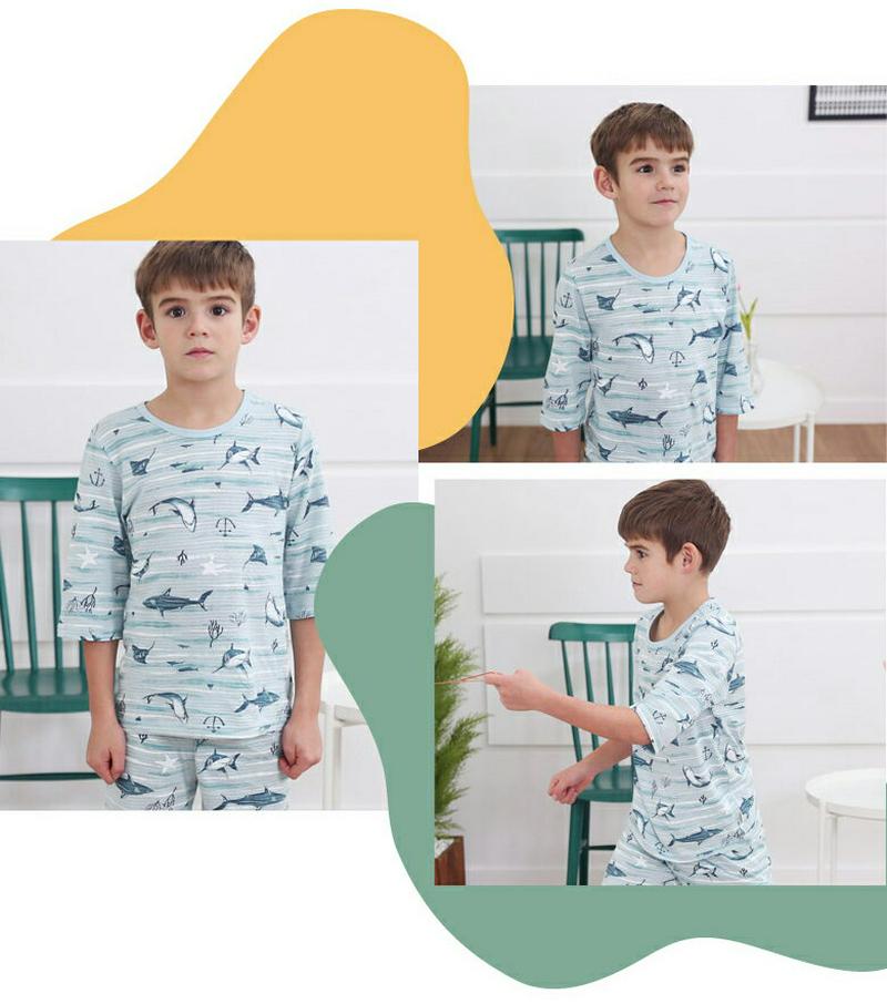 コットンパジャマSET(シャークインザオーシャン)・p000301 キッズ【3~8才】【uw】【パジャマ 部屋着 セット 上下 