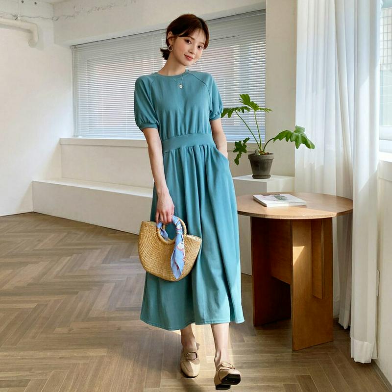 ショートスリーブスウェットワンピース・全3色・b58485 レディース 【ops】【ワンピース ロング ロング丈 フレア 半袖 