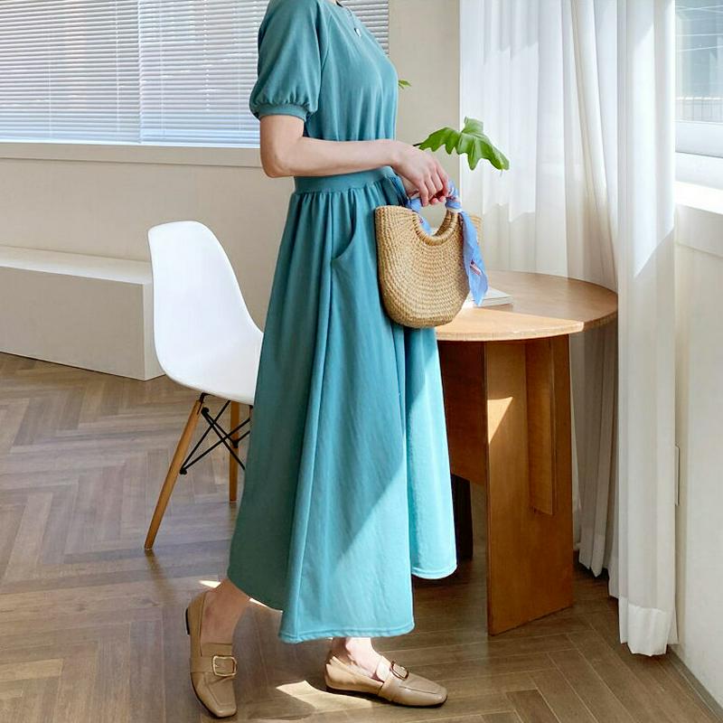 ショートスリーブスウェットワンピース・全3色・b58485 レディース 【ops】【ワンピース ロング ロング丈 フレア 半袖 