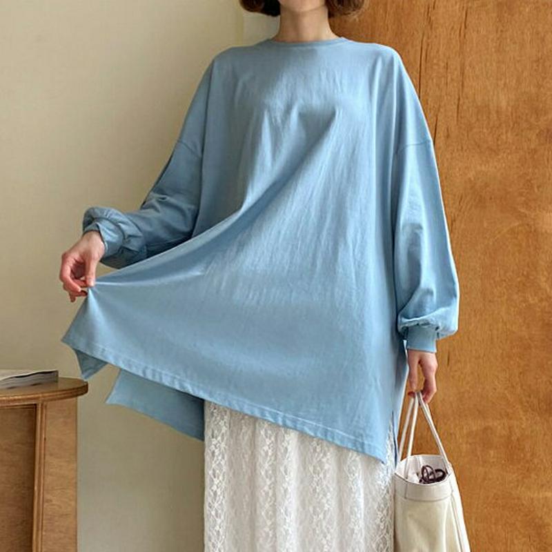 ボクシースリットTシャツ・全5色・t58470 レディース 【tops】【トップス 長袖 Tシャツ ゆったり 大きい ロング ド
