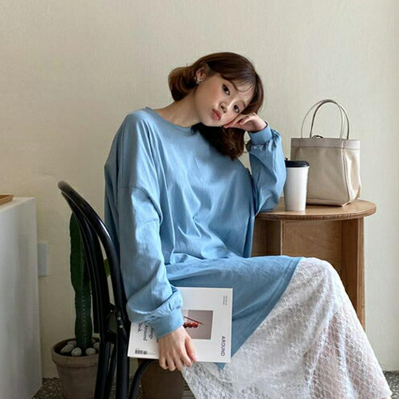 ボクシースリットTシャツ・全5色・t58470 レディース 【tops】【トップス 長袖 Tシャツ ゆったり 大きい ロング ド