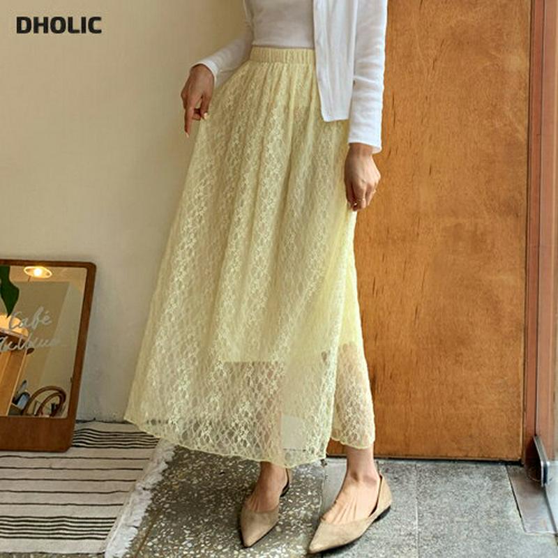 ウエストゴムレーススカート・全3色・t58490 レディース 【sk】【スカート ロング ロング丈 レース シースルー ウエスト