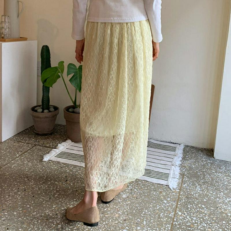 ウエストゴムレーススカート・全3色・t58490 レディース 【sk】【スカート ロング ロング丈 レース シースルー ウエスト