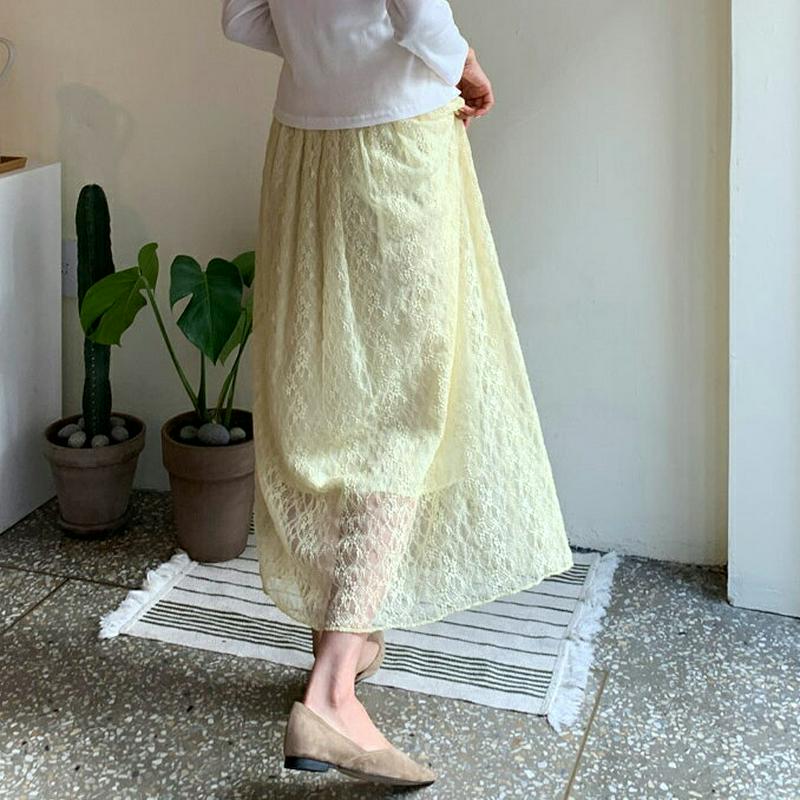 ウエストゴムレーススカート・全3色・t58490 レディース 【sk】【スカート ロング ロング丈 レース シースルー ウエスト