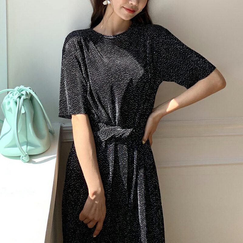 ドットプリーツラップワンピース・全2色・b58484 レディース 【ops】【ワンピース ロング丈 ロング 半袖 ドット 水玉 