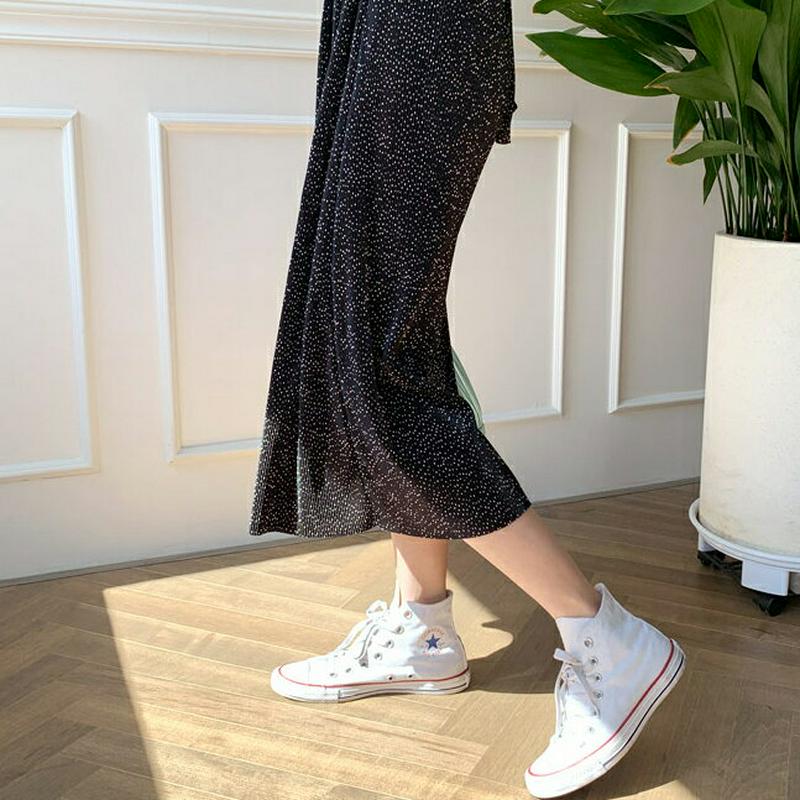 ドットプリーツラップワンピース・全2色・b58484 レディース 【ops】【ワンピース ロング丈 ロング 半袖 ドット 水玉 