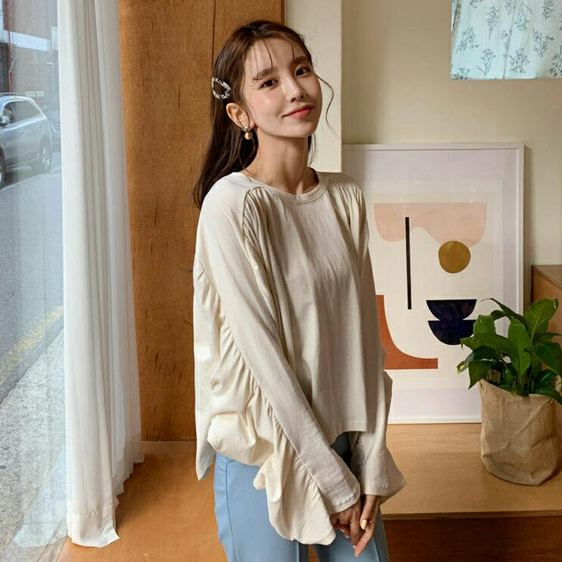ギャザーTシャツ・全4色・t58469 レディース 【tops】【トップス Tシャツ 長袖 無地 ギャザー シンプル カジュアル