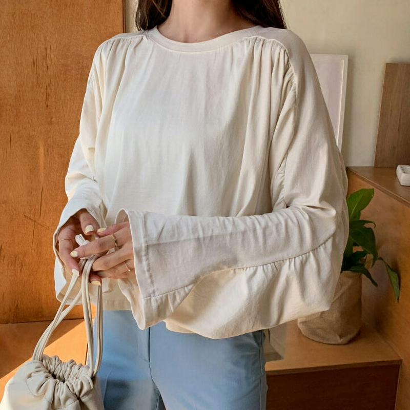 ギャザーTシャツ・全4色・t58469 レディース 【tops】【トップス Tシャツ 長袖 無地 ギャザー シンプル カジュアル