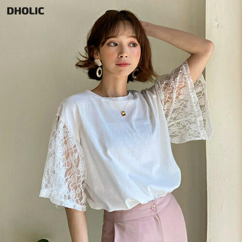 レース半袖Tシャツ・全4色・b58466 レディース 【tops】【トップス Tシャツ 半袖 レース ワイドスリーブ シースルー