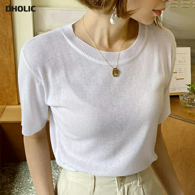 半袖アクリルニット・全4色・t58478 レディース 【tops】【トップス Tシャツ ニット 半袖 薄手 スリム 無地 ラウン