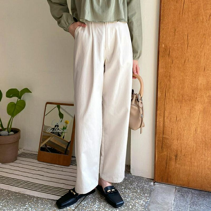 コットンタックパンツ・全3色・t58494 レディース 【pt】【パンツ ズボン ストレート ロング 無地 カジュアル タック 