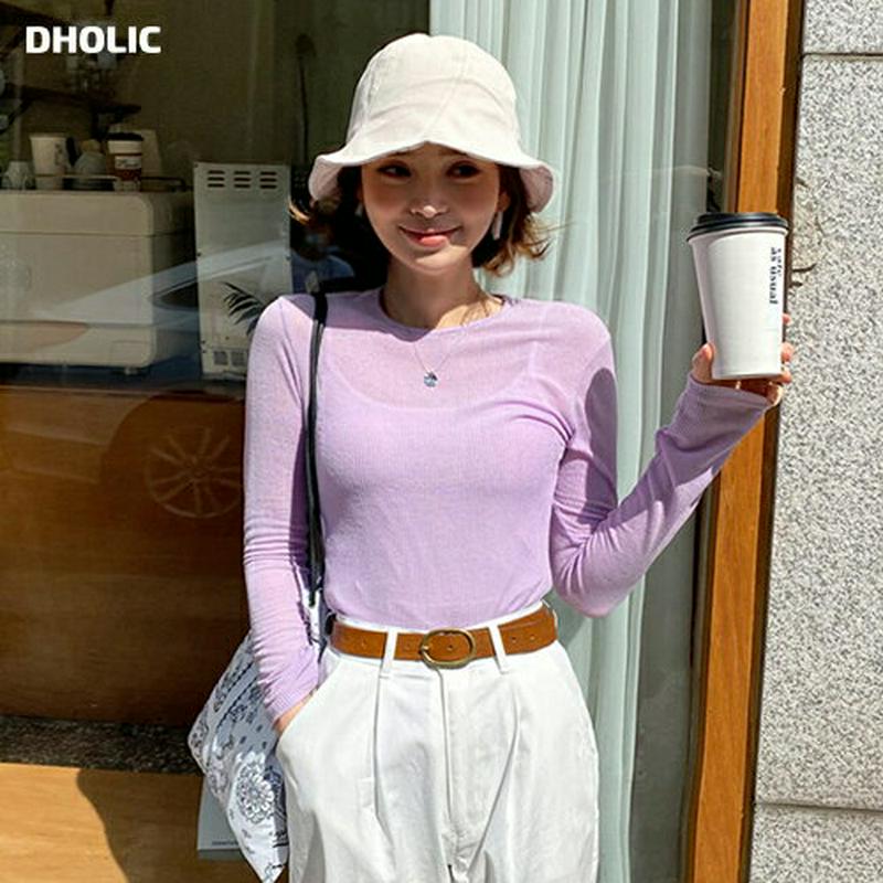シアーリブTシャツ・全4色・t58467 レディース 【tops】【トップス Tシャツ リブ 長袖 スリム 無地 カジュアル 薄