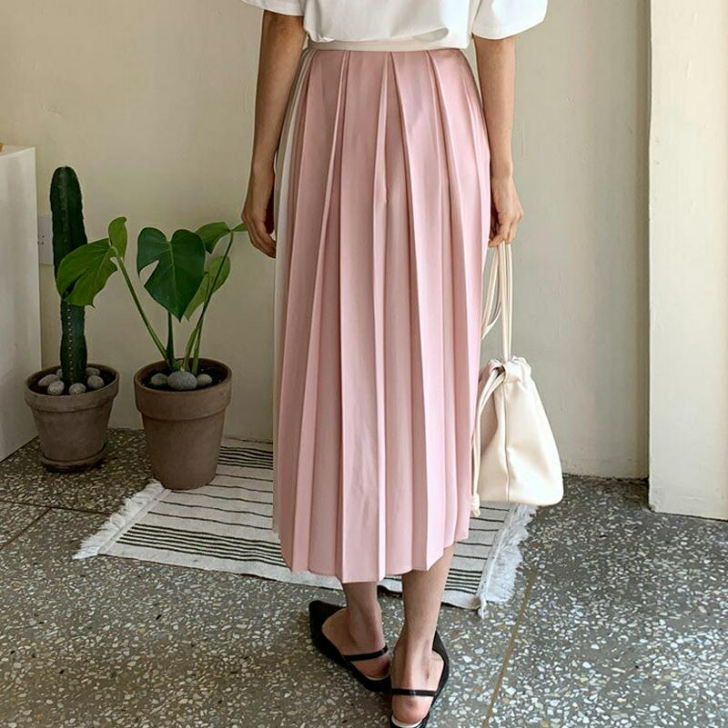 コントラストプリーツスカート・全3色・t58502 レディース 【sk】【スカート ロング ロング丈 プリーツ コントラスト ラ