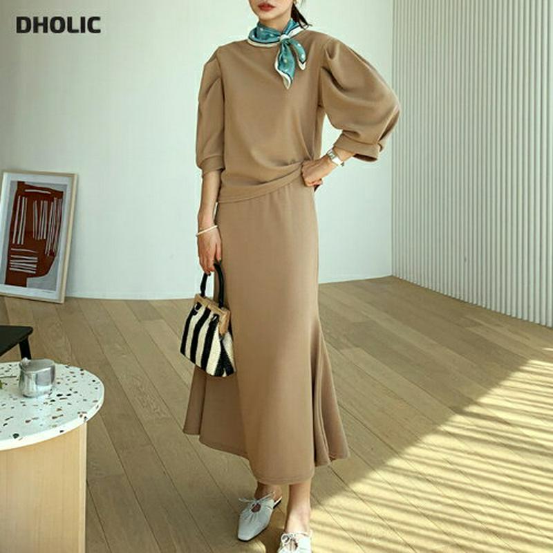 パフTシャツ&スカートSET・全3色・b61499 レディース【sk】【セットアップ トップス 七分丈 七分袖 7分丈 7分袖 