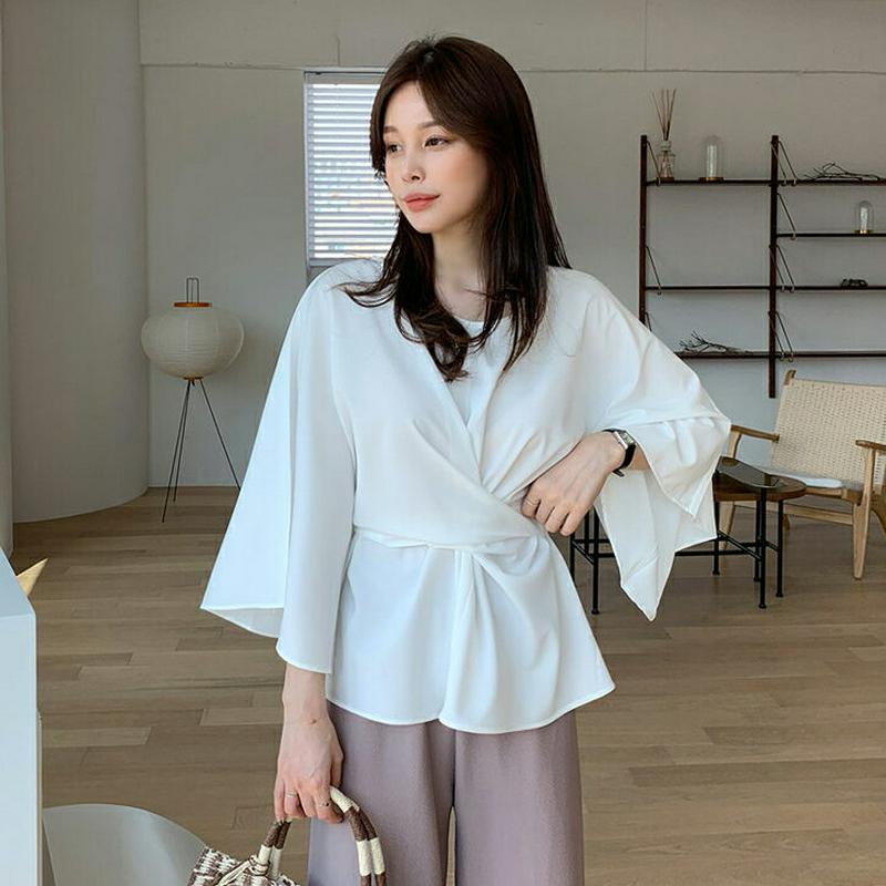 【全品10%OFF】ラップブラウス・全3色・e61487 レディース【bl】【韓国 ファッション トップス ブラウス 長袖 ラップデザイン ラップ 上品 単色 クロス きれいめ 春 秋】【ハイホリHIHOLLI】