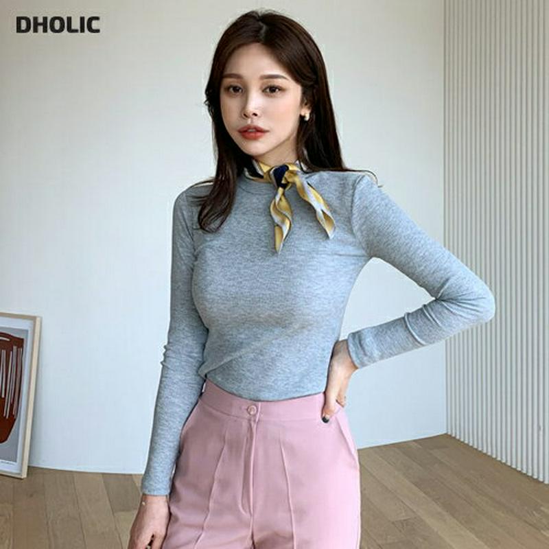 リブラウンドネックTシャツ・全6色・61493 レディース【tops】【トップス Tシャツ 長袖 リブ リブトップス 単色 無地