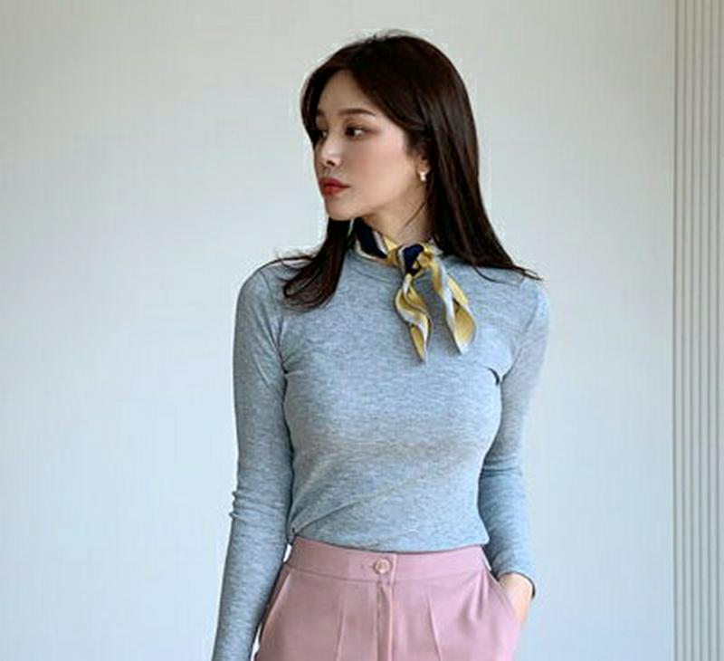 リブラウンドネックTシャツ・全6色・61493 レディース【tops】【トップス Tシャツ 長袖 リブ リブトップス 単色 無地