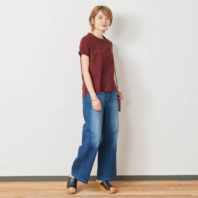 【タイムセール】丸みを隠す大人仕立てＴシャツ【綿１００％・吸水速乾・消臭】