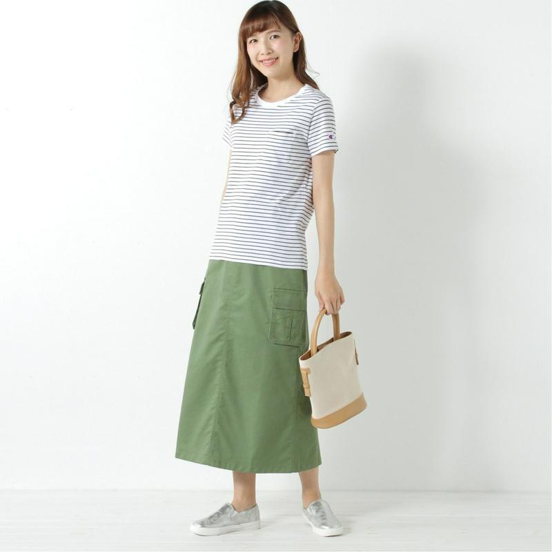 レディース　ポケット付き半袖ボーダーＴシャツ（チャンピオン/Champion）