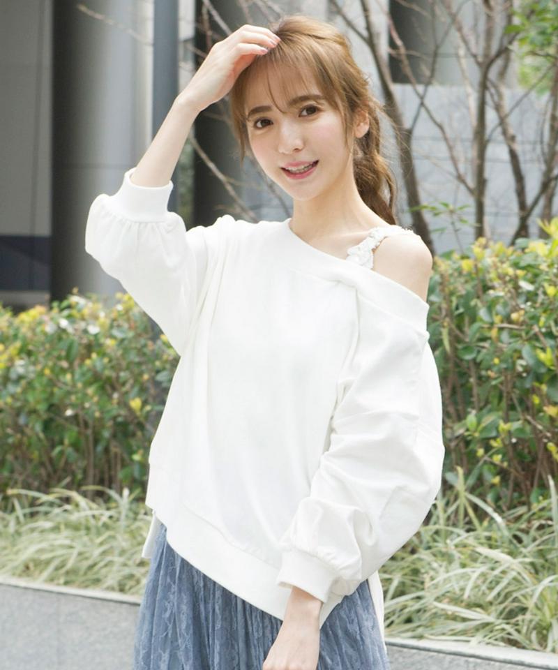 【WEB限定】レースワンショル裏毛プルオーバー
