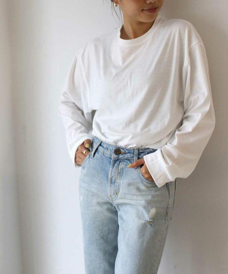 via j(ヴィアジェイ)クロップド無地ロングTシャツ