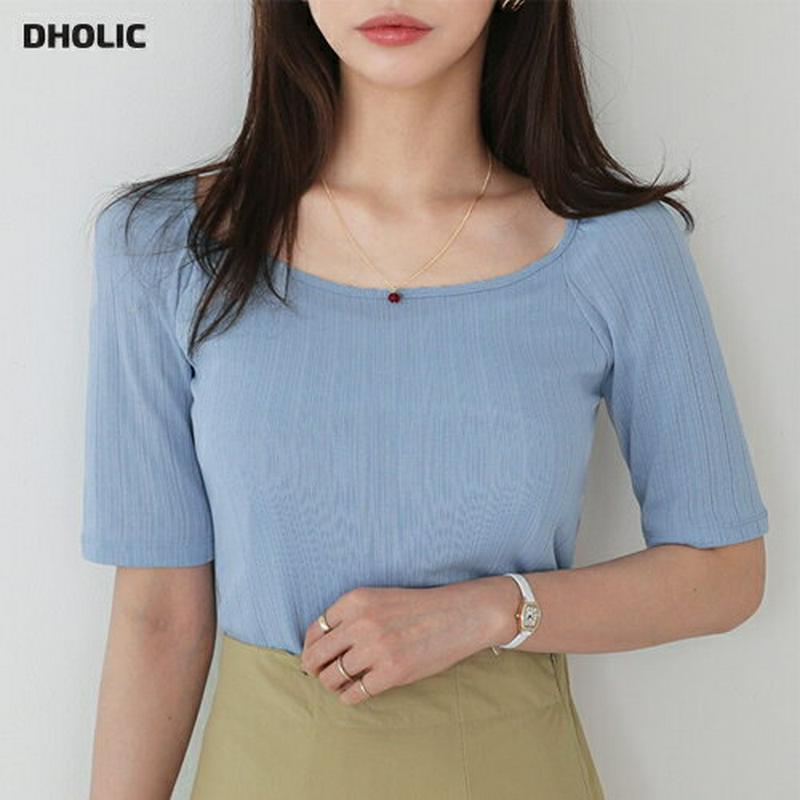 2WAYリブTシャツ・全4色・b61627 レディース【tops】【トップス Tシャツ　半袖 ハーフスリーブ 2way ラウンド