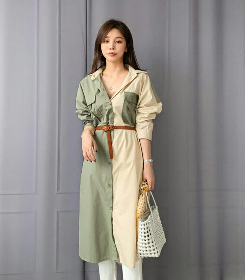 ストラップ付バイカラーロングシャツ・全2色・t61638 レディース【bl】【シャツ ロングシャツ トップス ロング ロング丈 